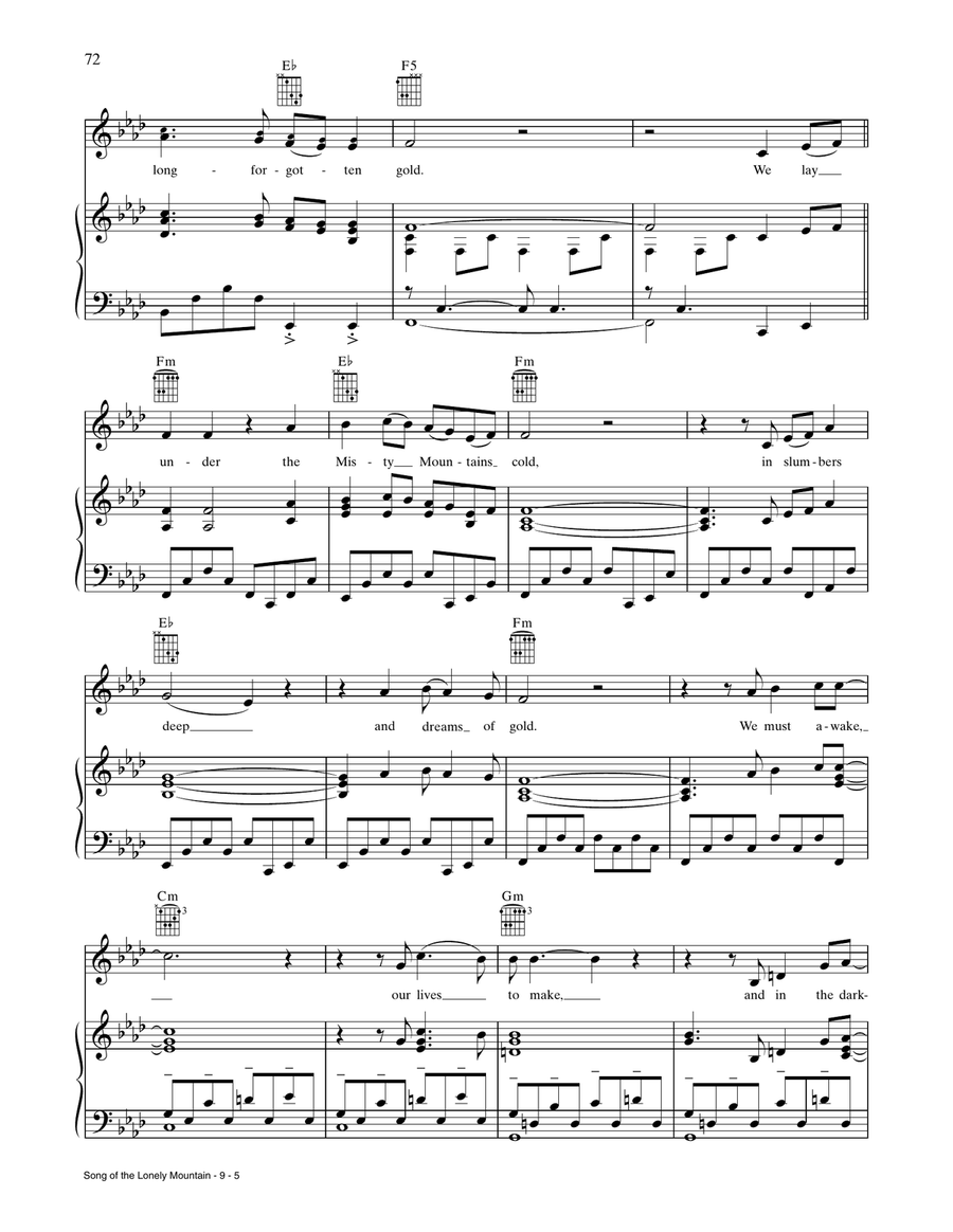 Song Of The Lonely Mountain (from The Hobbit: An Unexpected Journey) Piano, Vocal, Guitar scores gallery preview page 5