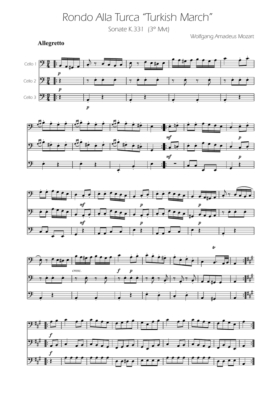 Turkish March - Cello Trio String Trio scores gallery preview page 1