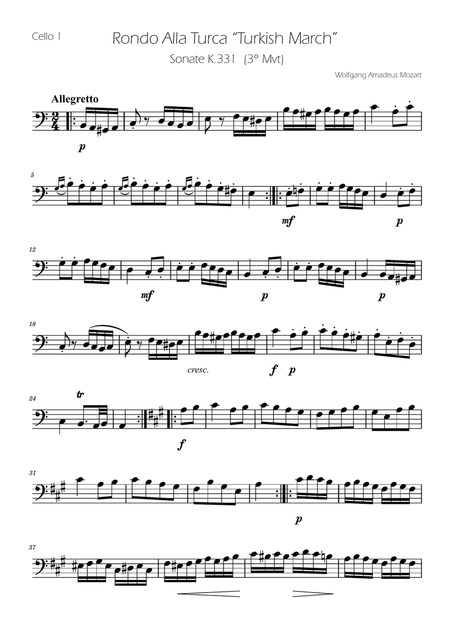 Turkish March - Cello Trio String Trio scores gallery preview page 5