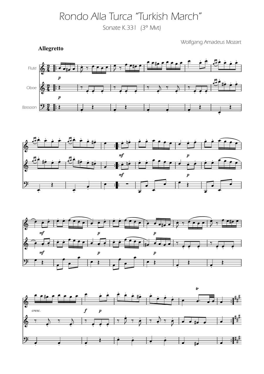 Turkish March - Woodwind Trio Woodwind Trio scores gallery preview page 1