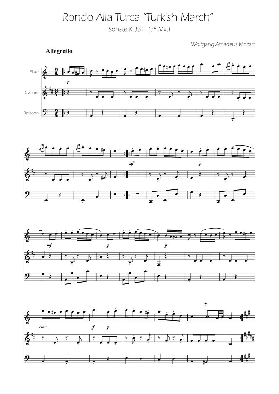 Turkish March - Woodwind Trio Woodwind Trio scores gallery preview page 1