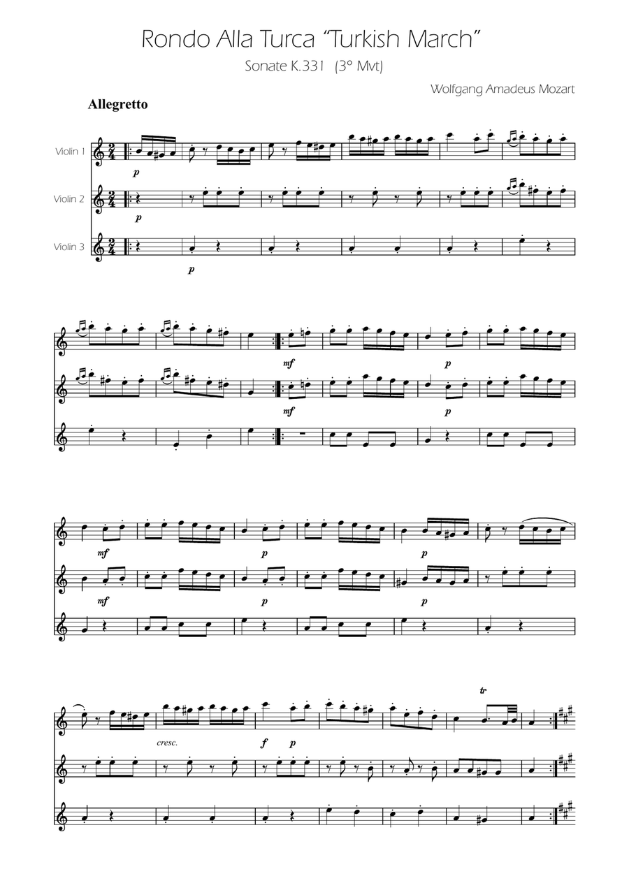 Turkish March - Violin Trio String Trio scores gallery preview page 1