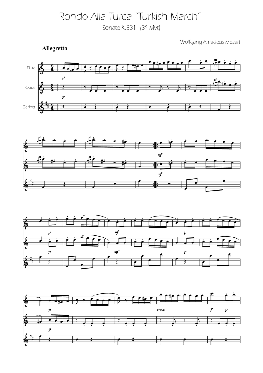 Turkish March - Woodwind Trio Woodwind Trio scores gallery preview page 1
