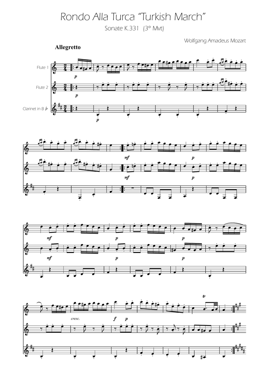 Turkish March - Woodwind Trio Woodwind Trio scores gallery preview page 1