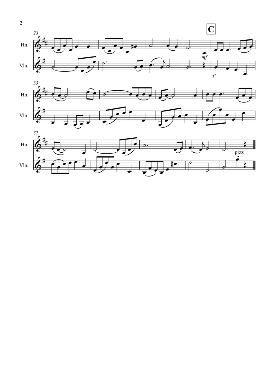 Shenandoah for Horn and Violin Duet Horn scores gallery preview page 2