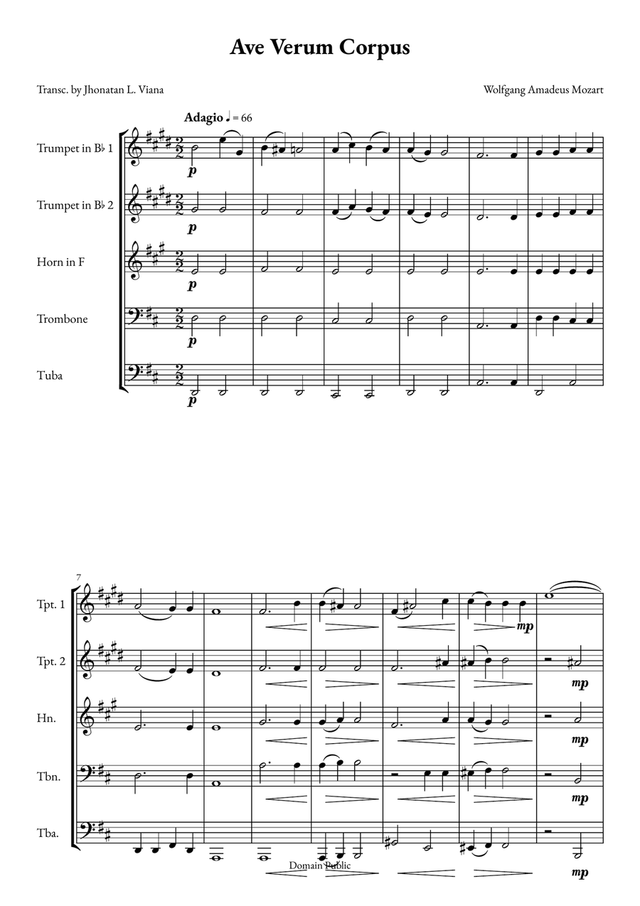 Ave Verum Corpus Brass Quintet scores gallery preview page 1