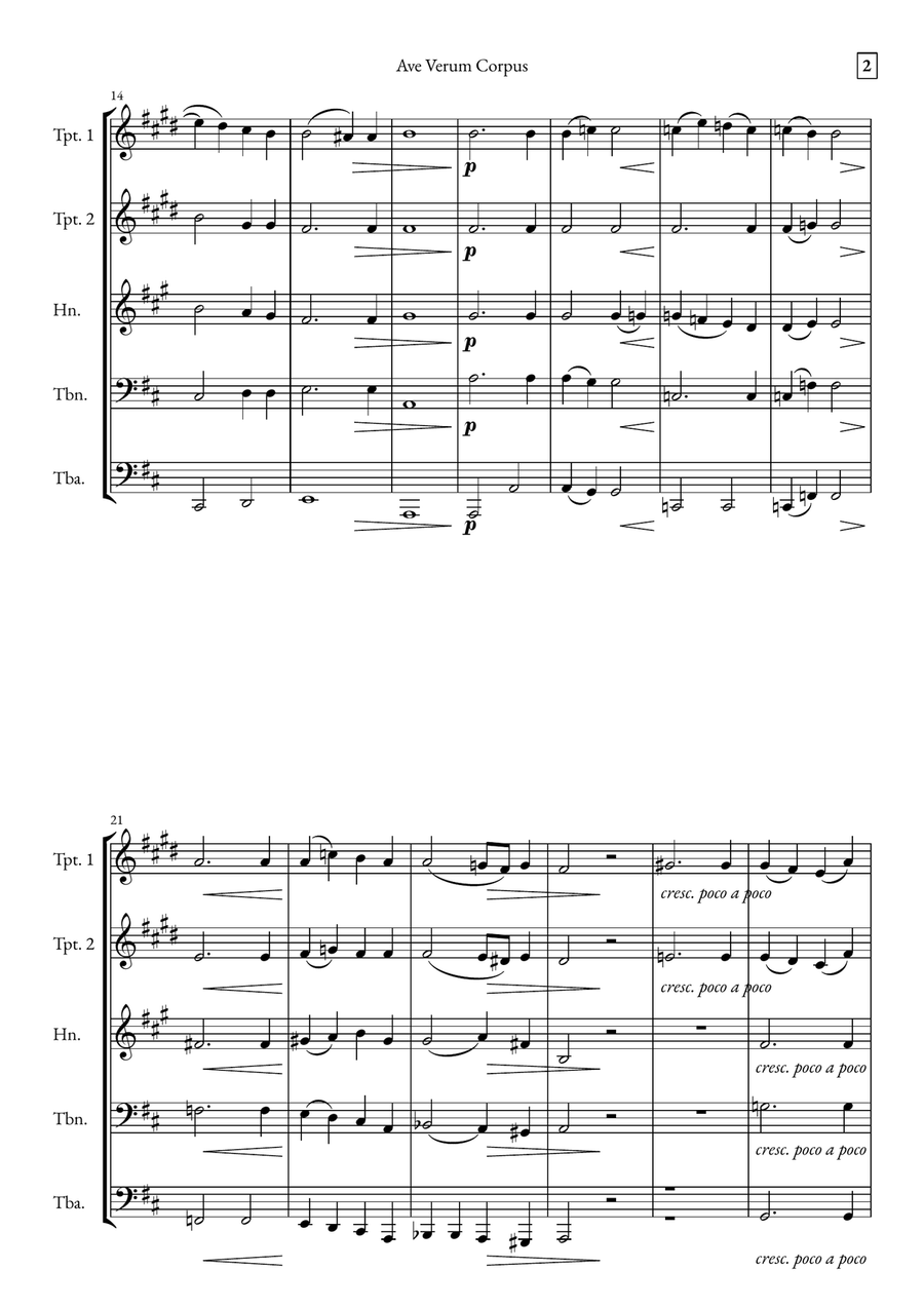 Ave Verum Corpus Brass Quintet scores gallery preview page 2