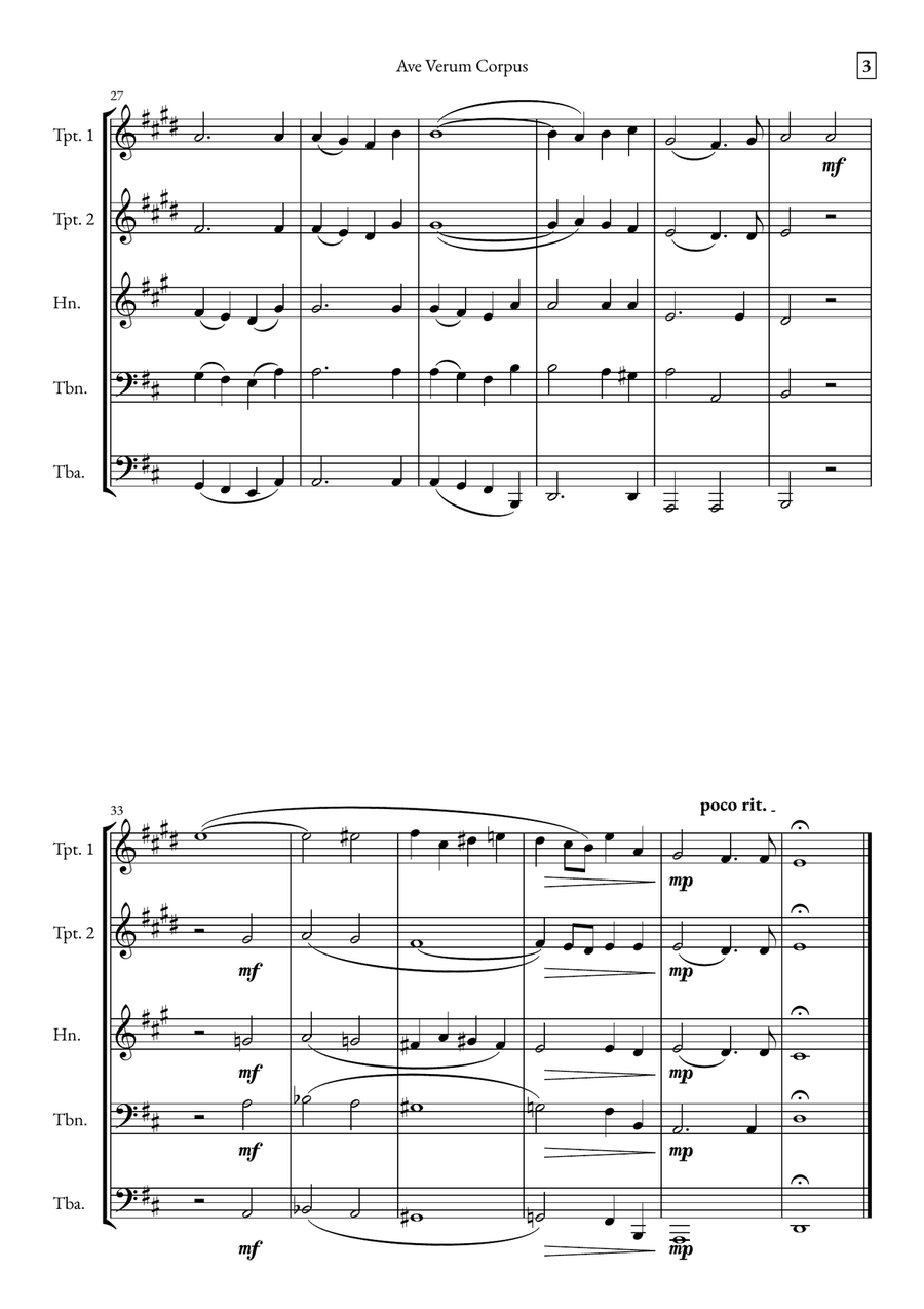 Ave Verum Corpus Brass Quintet scores gallery preview page 3