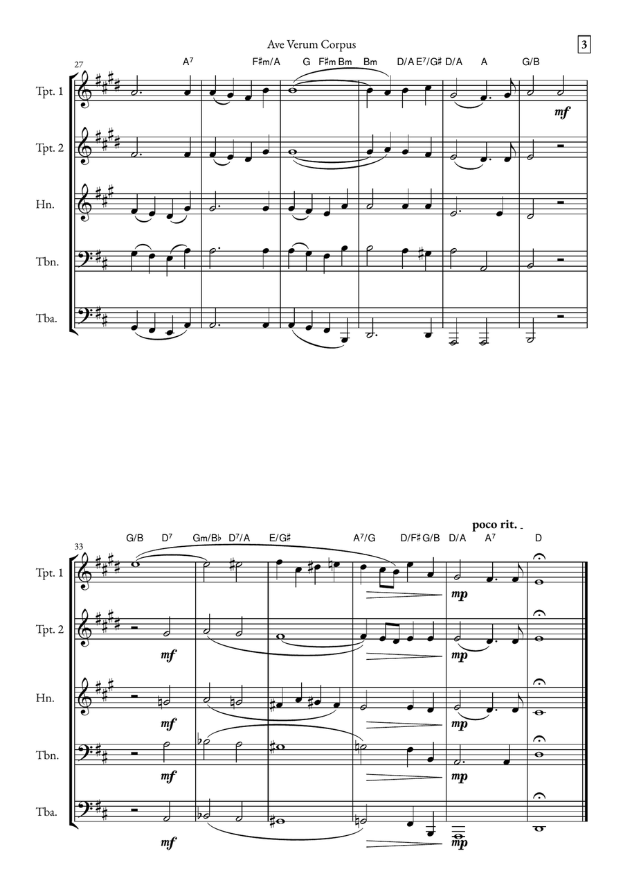 Ave Verum Corpus Brass Quintet scores gallery preview page 3