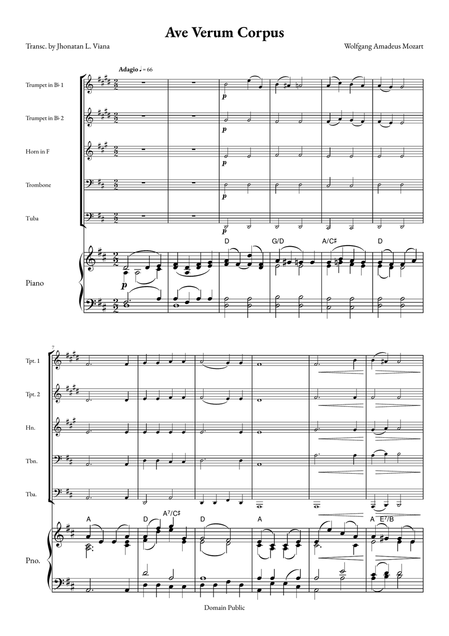 Ave Verum Corpus Small Ensemble scores gallery preview page 1