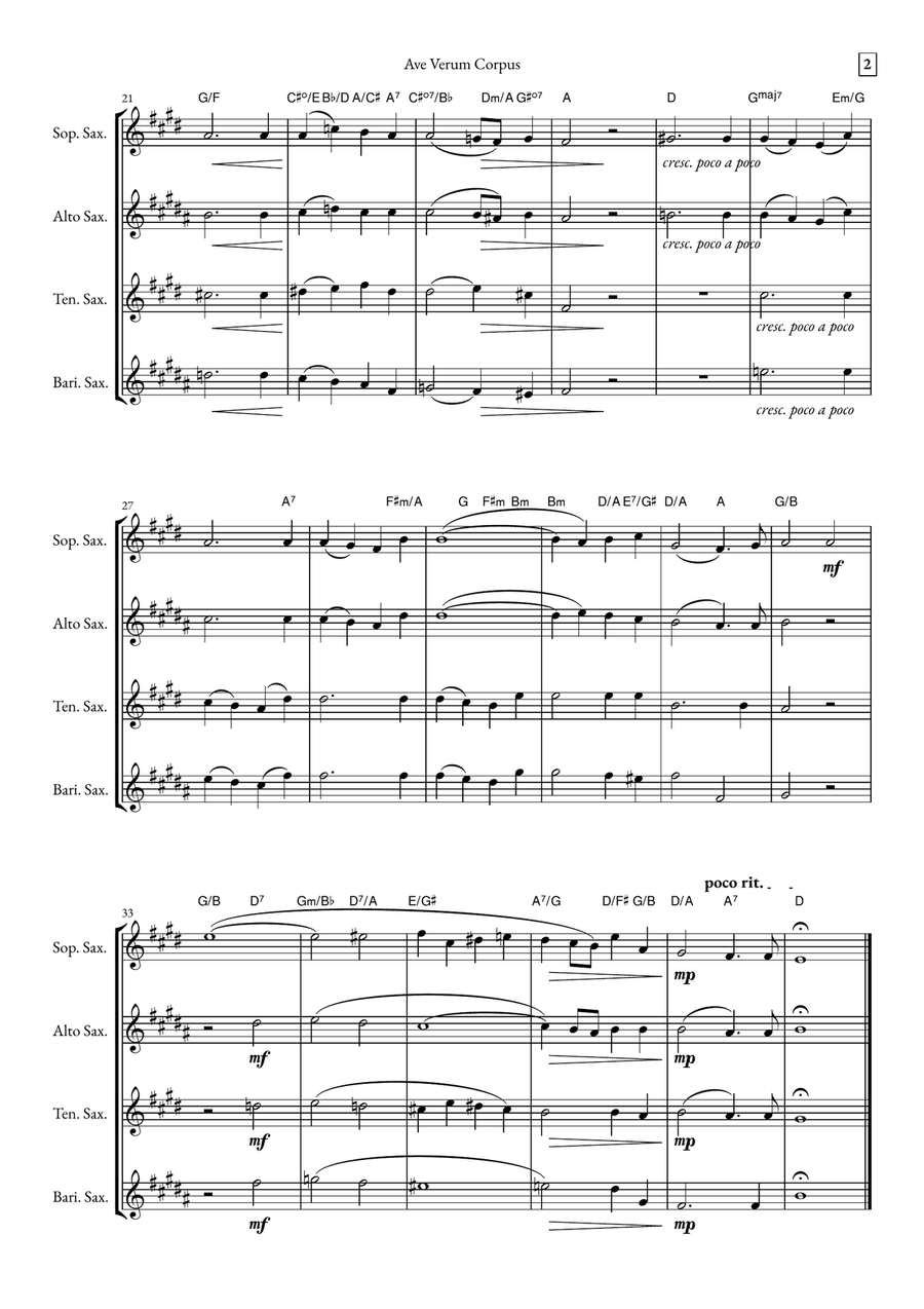 Ave Verum Corpus Saxophone Quartet scores gallery preview page 2