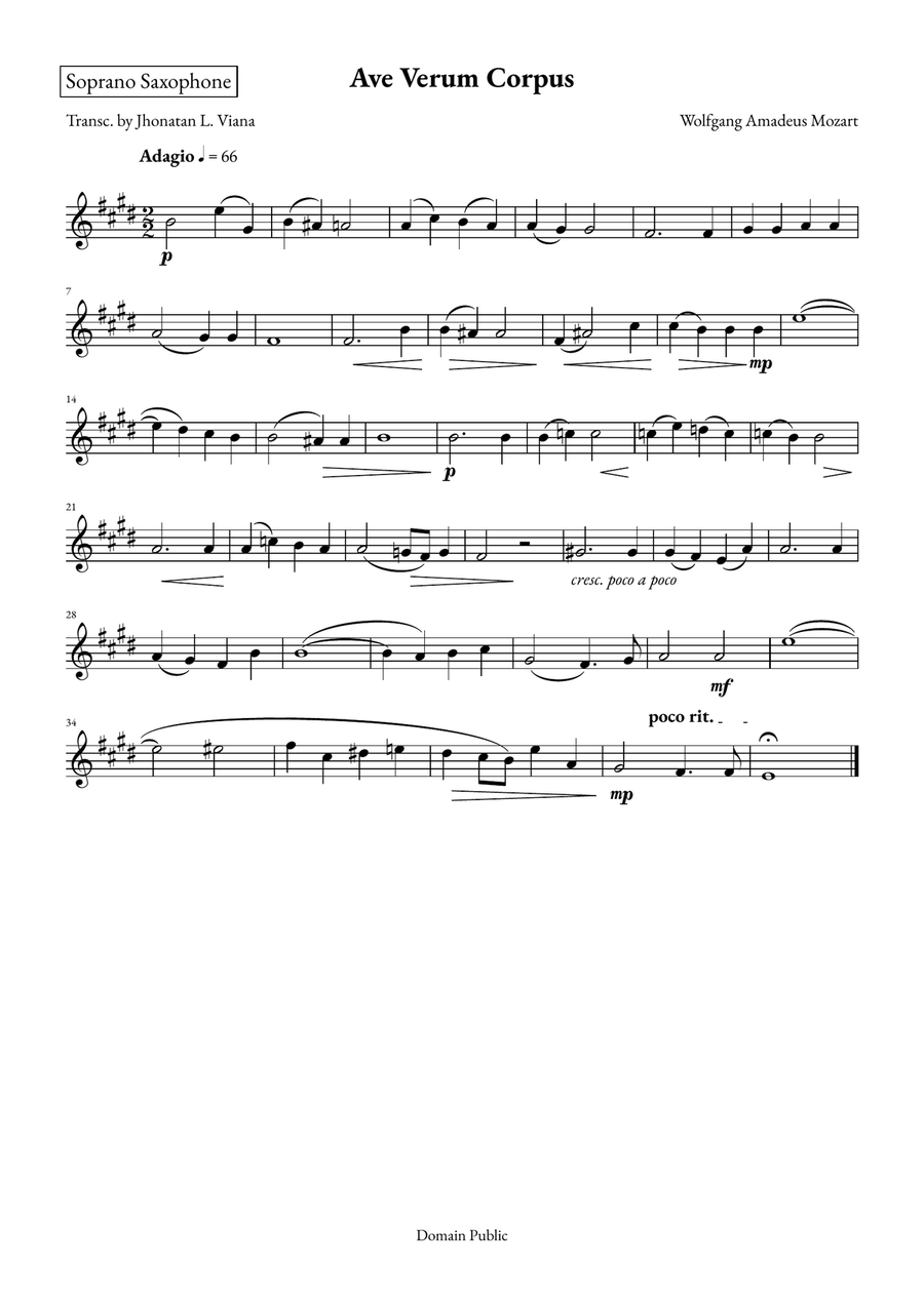 Ave Verum Corpus Saxophone Quartet scores gallery preview page 3