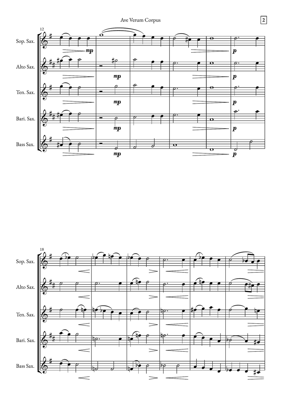 Ave Verum Corpus Saxophone Quintet scores gallery preview page 2