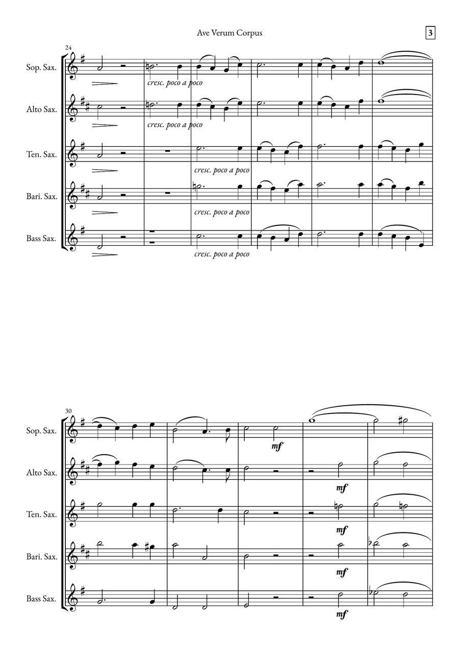 Ave Verum Corpus Saxophone Quintet scores gallery preview page 3