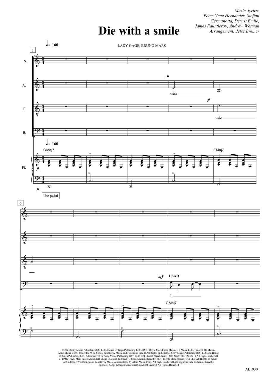 Die With A Smile Die With A Smile 4-Part scores gallery preview page 1
