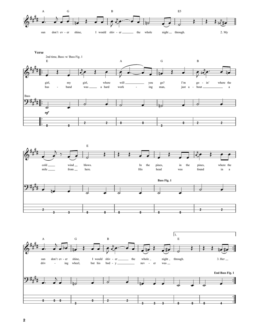 Where Did You Sleep Last Night Bass Guitar Tablature scores gallery preview page 2