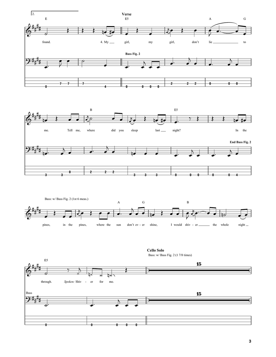 Where Did You Sleep Last Night Bass Guitar Tablature scores gallery preview page 3