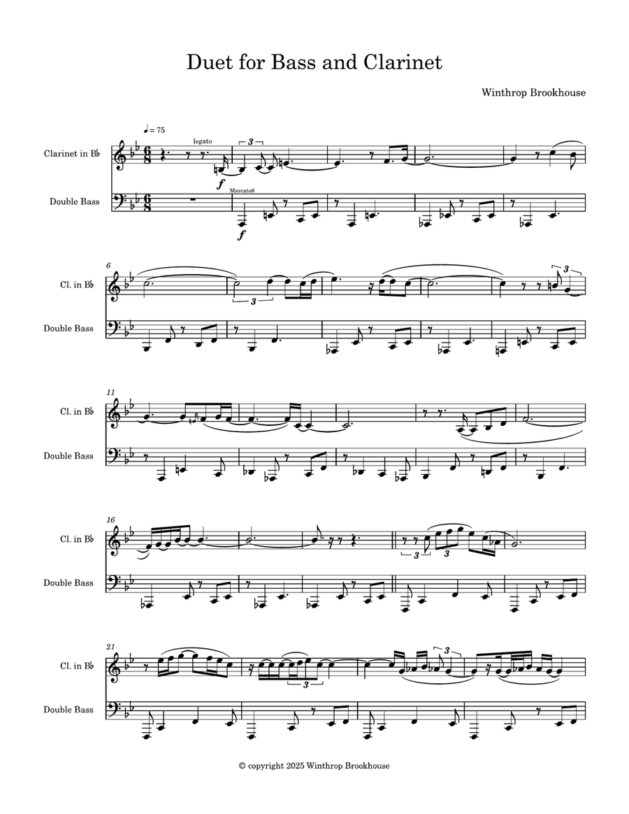 Duet for Bass and Clarinet Clarinet scores gallery preview page 1