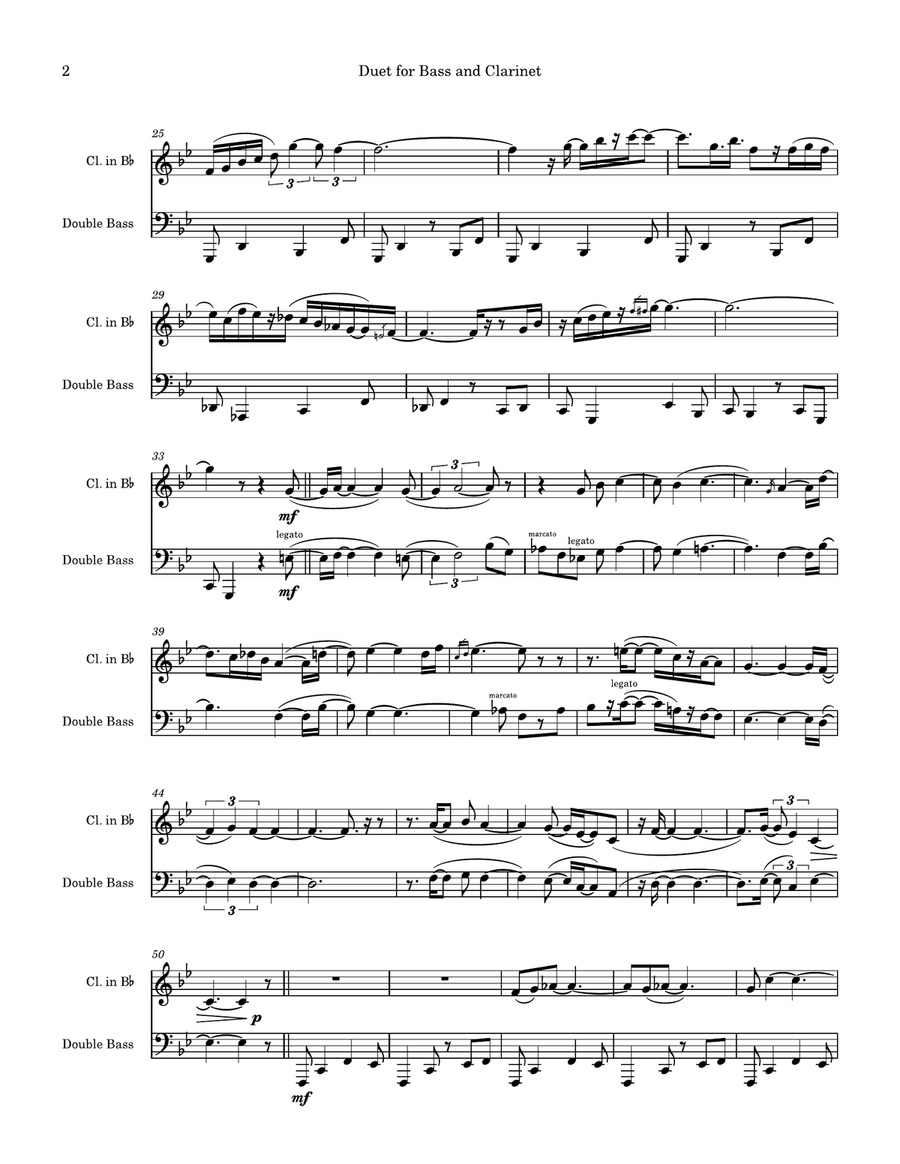 Duet for Bass and Clarinet Clarinet scores gallery preview page 2