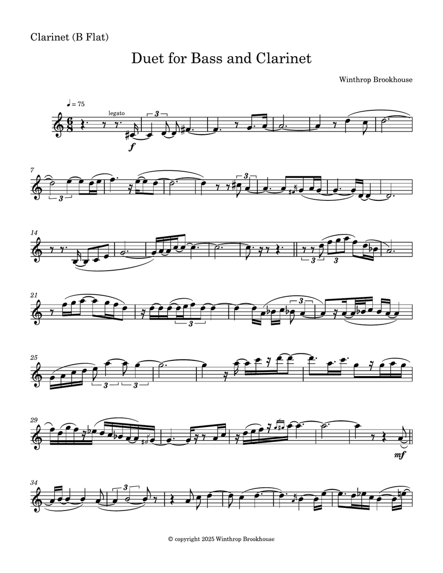 Duet for Bass and Clarinet Clarinet scores gallery preview page 4