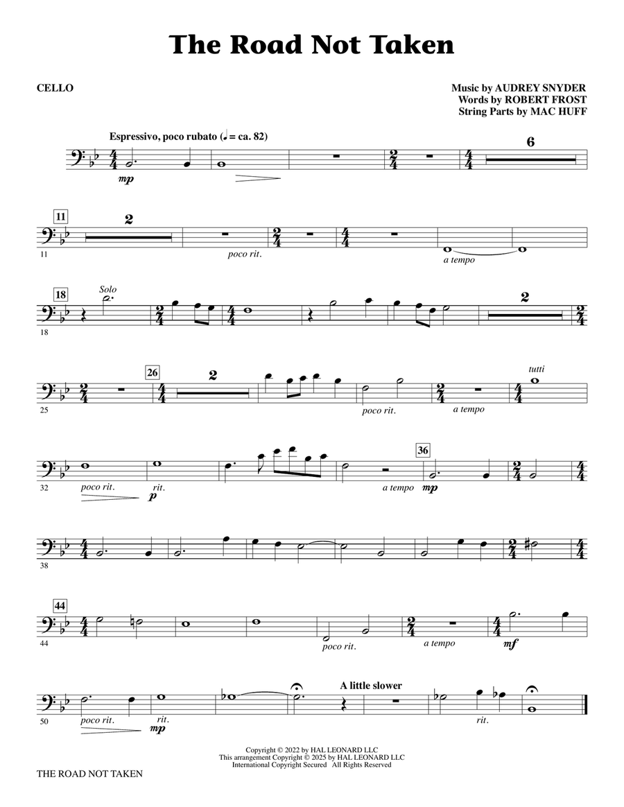 The Road Not Taken (arr. Mac Huff) - Cello Choir scores gallery preview page 1
