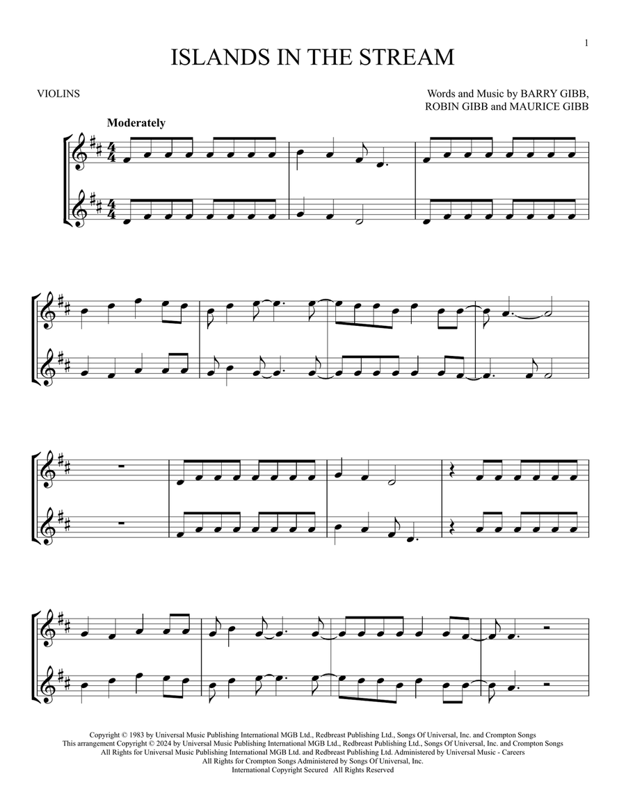 Islands In The Stream Islands In The Stream String Duet scores gallery preview page 1