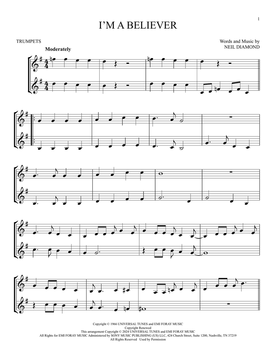 I'm A Believer I'm A Believer Trumpet Duet scores gallery preview page 1