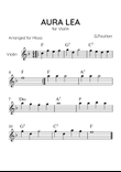 Aura Lea - Violin Solo in F Major - Easy Level With Chords