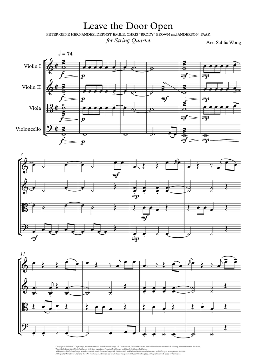 Leave The Door Open Leave The Door Open String Quartet scores gallery preview page 1
