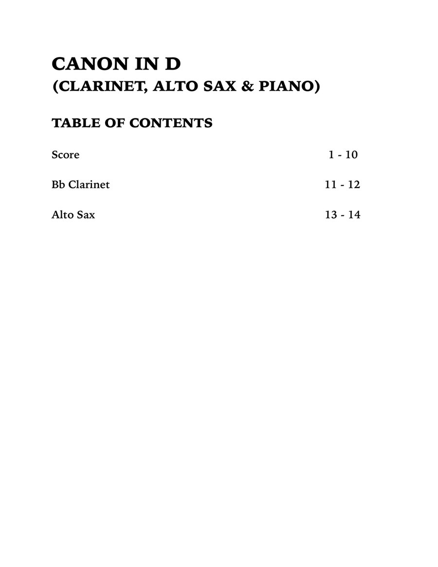 Canon in D (Trio for Clarinet, Alto Sax and Piano) Small Ensemble scores gallery preview page 4