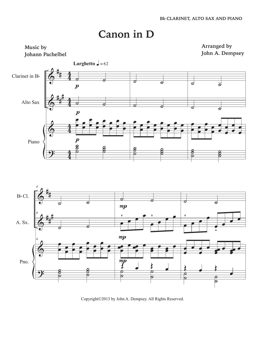 Canon in D (Trio for Clarinet, Alto Sax and Piano) Small Ensemble scores gallery preview page 5