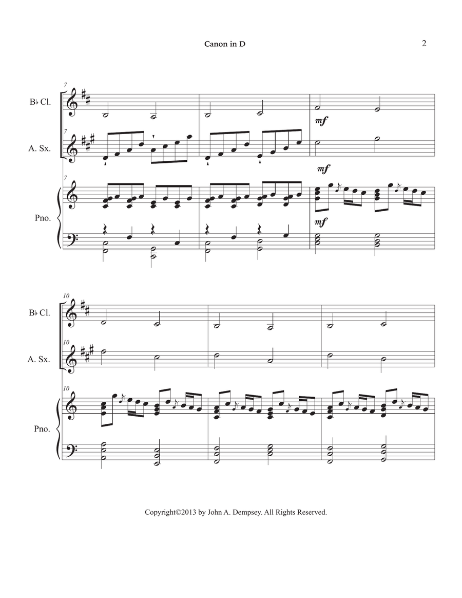 Canon in D (Trio for Clarinet, Alto Sax and Piano) Small Ensemble scores gallery preview page 6