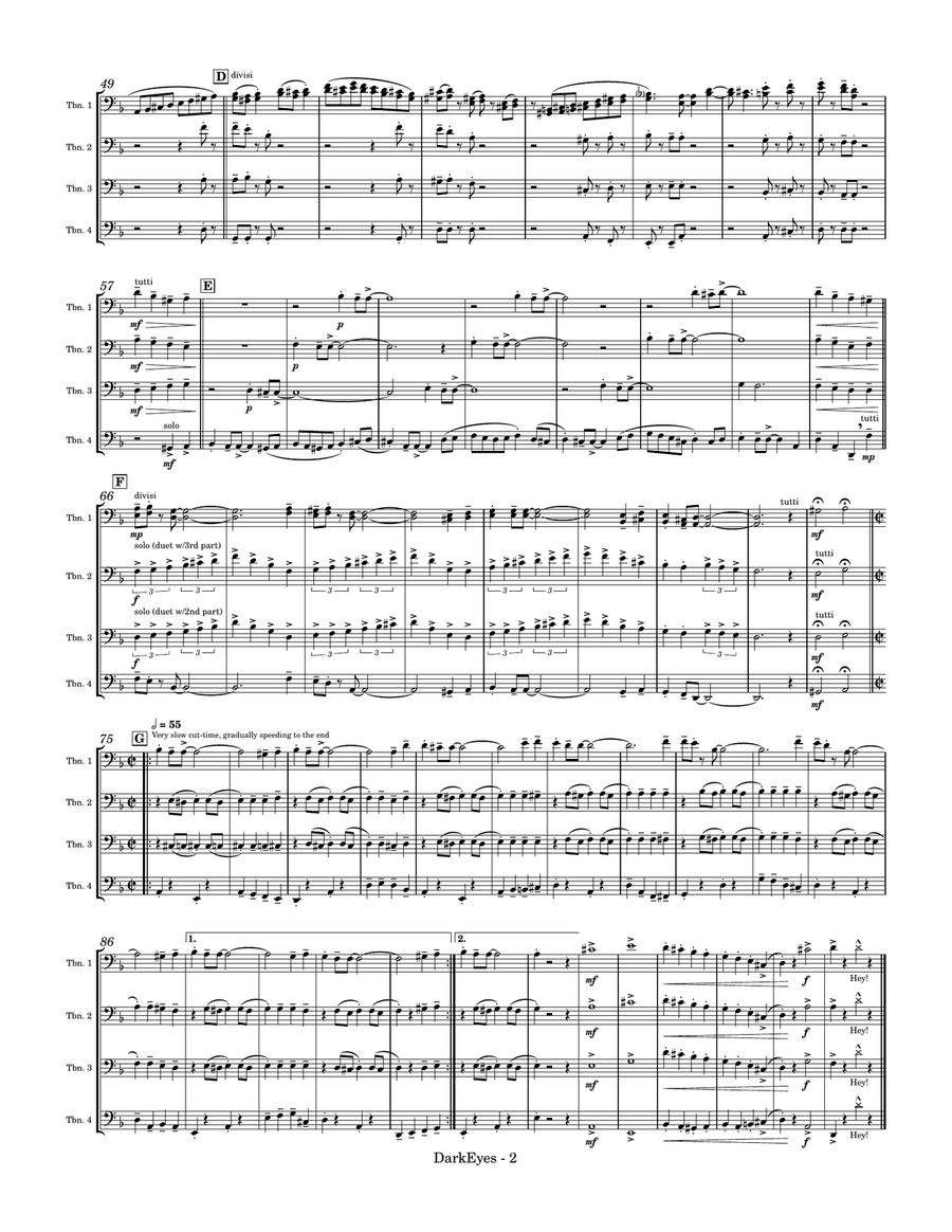 Dark Eyes for Trombone Ensemble Brass Quartet scores gallery preview page 2