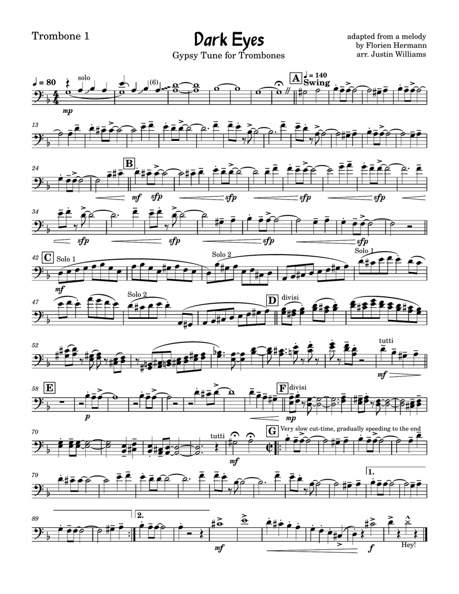 Dark Eyes for Trombone Ensemble Brass Quartet scores gallery preview page 3