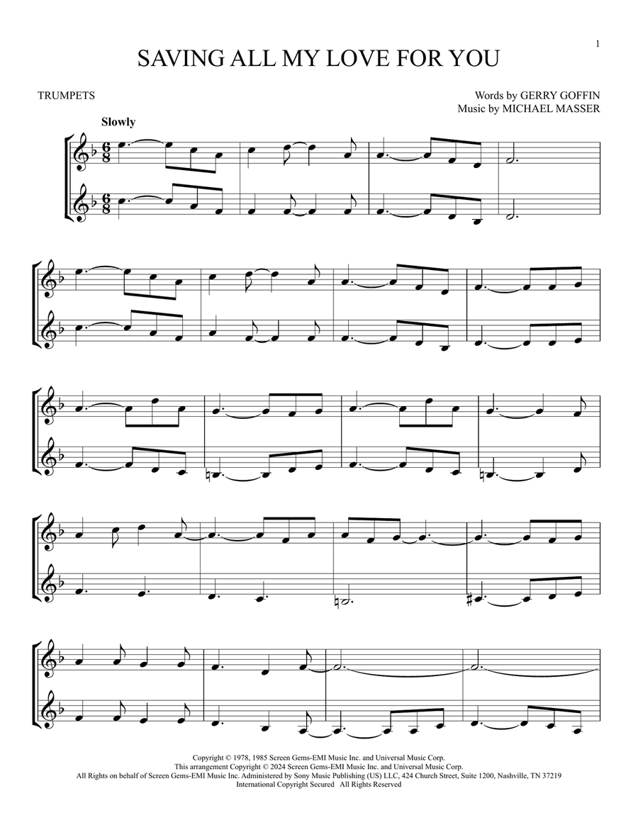 Saving All My Love For You Trumpet Duet scores gallery preview page 1