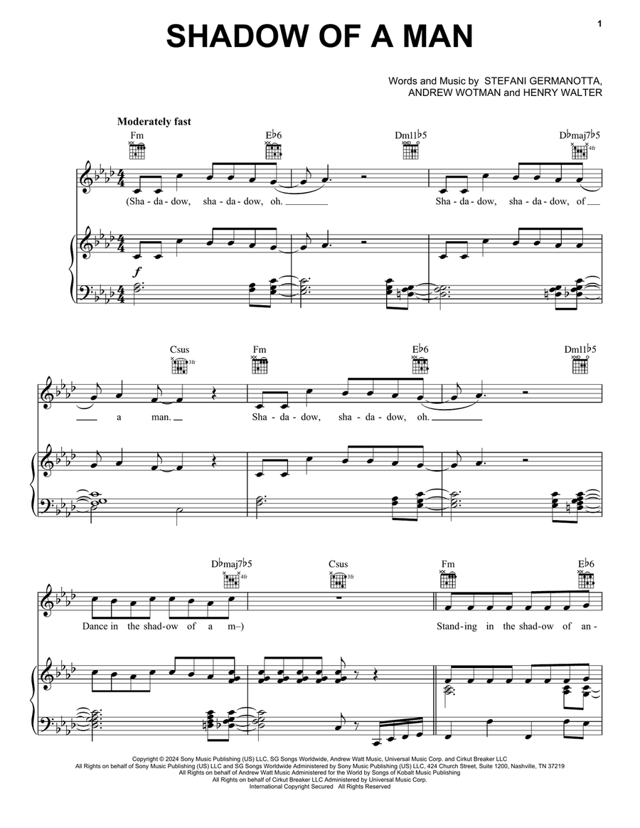 Shadow Of A Man Shadow Of A Man Piano, Vocal, Guitar scores gallery preview page 1
