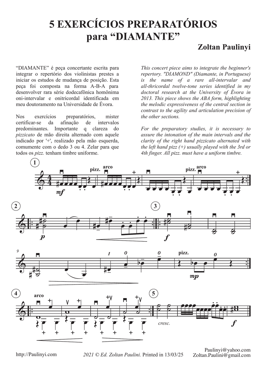Diamond n.01 for solo violin (grade 3-5, first position) in contemporary style (12-tone series) Violin Solo scores gallery preview page 1