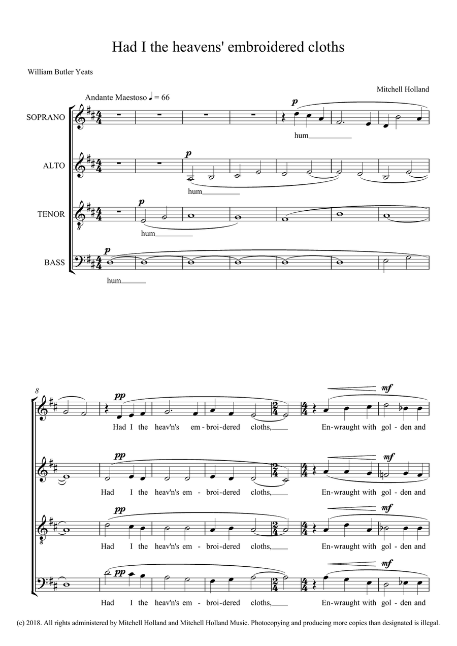 Had I the heavens embroidered clothes A Cappella scores gallery preview page 1