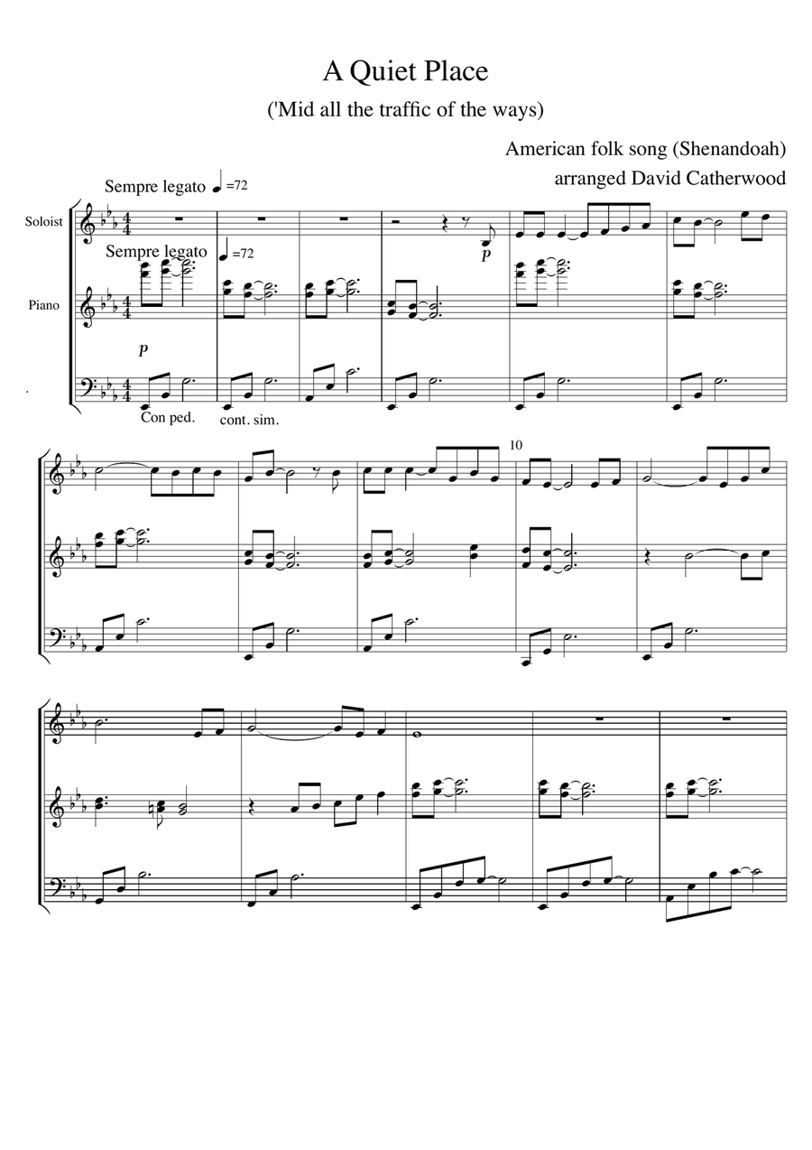 A Quiet Place - solo for Bb instrument - Cornet/Euphonium/Clarinet (Folk song, Shenandoah) Clarinet scores gallery preview page 2