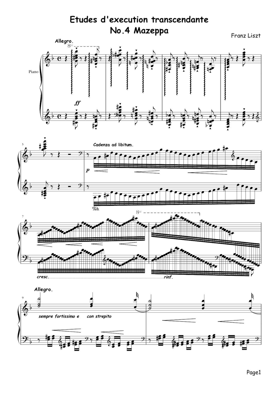 Mazeppa, Symphonic Poem No.6, S.100 - Franz Liszt Piano Solo scores gallery preview page 1