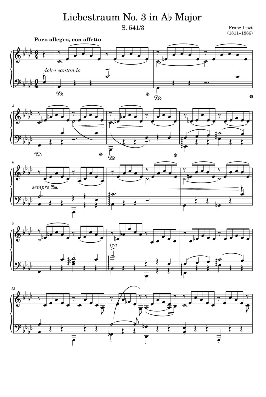 Liebestraum No. 3 in A♭ Major - Franz Liszt Piano Solo scores gallery preview page 1