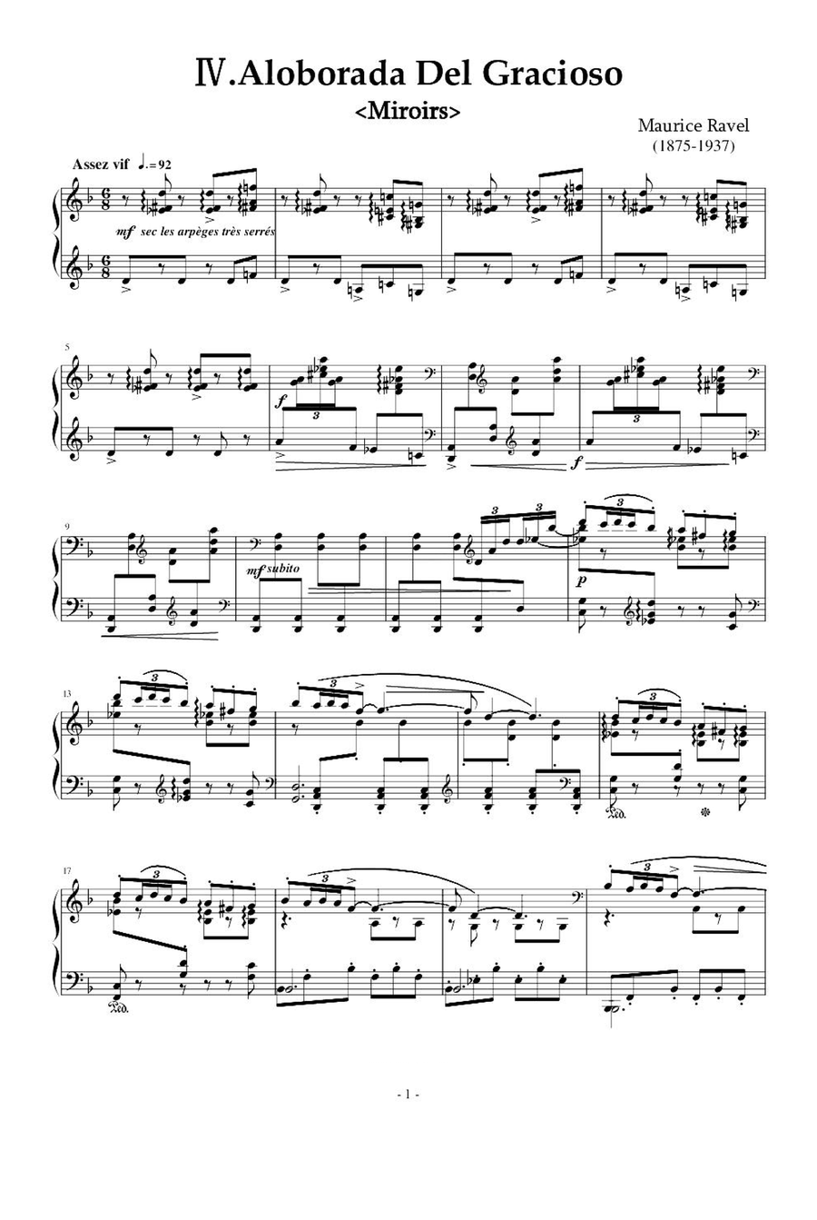 Aloborada Del Gracioso - Miroirs Maurice Ravel Piano Solo scores gallery preview page 1
