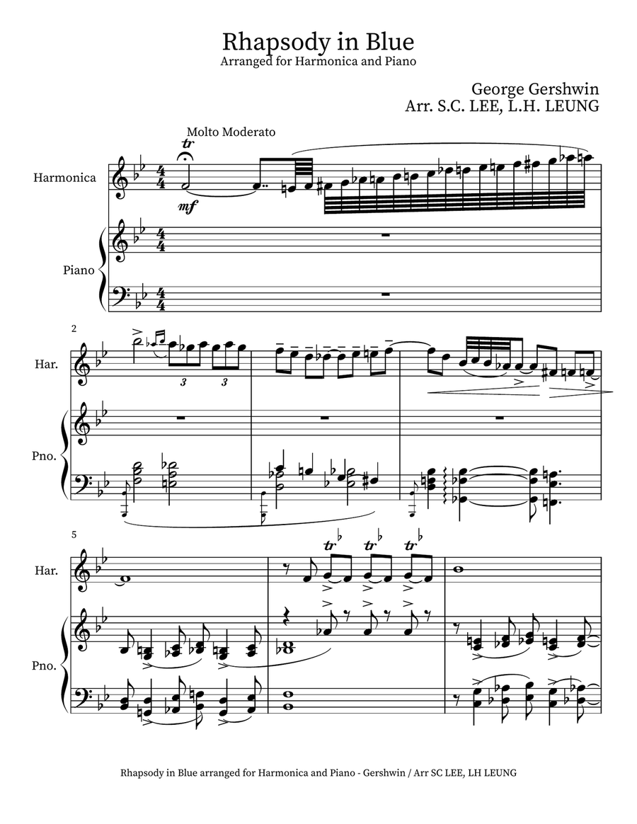 Rhapsody in Blue arranged for Harmonica and Piano Piano scores gallery preview page 2