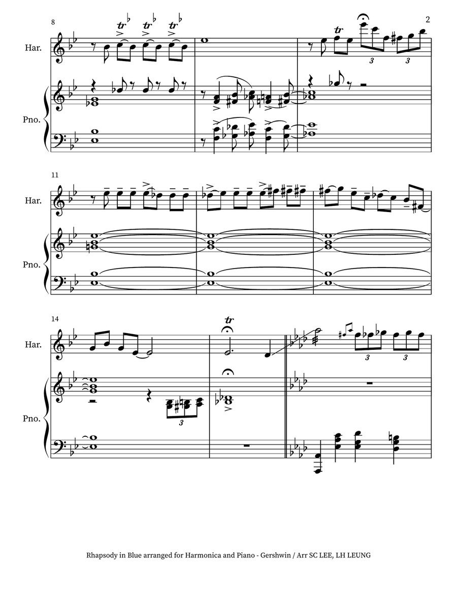 Rhapsody in Blue arranged for Harmonica and Piano Piano scores gallery preview page 3