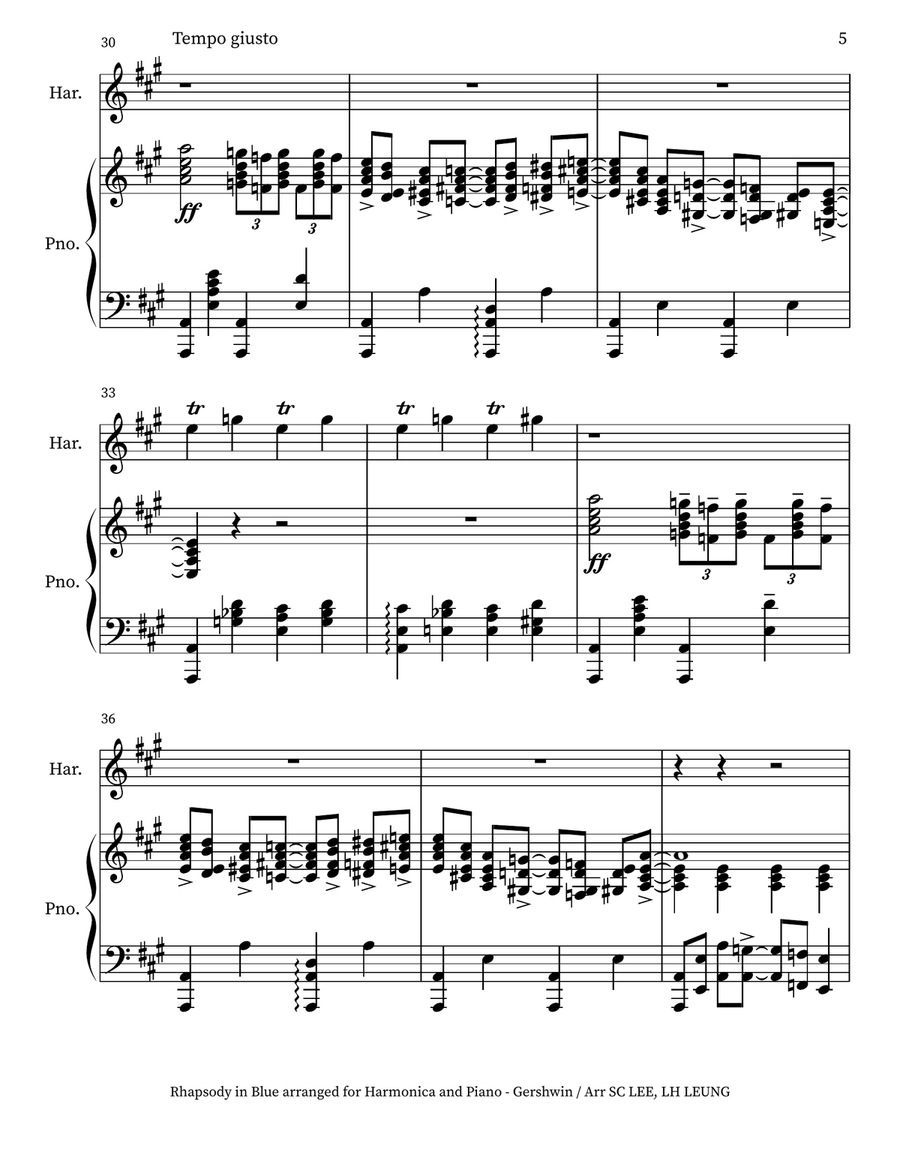 Rhapsody in Blue arranged for Harmonica and Piano Piano scores gallery preview page 6