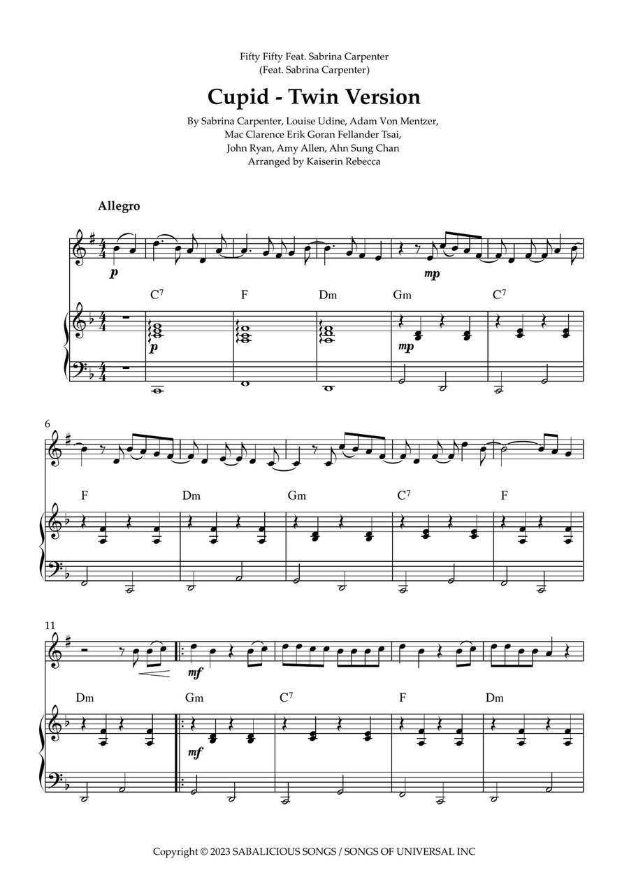 Cupid - Twin Version (Feat. Sabrina Carpenter) B-Flat Trumpet scores gallery preview page 1
