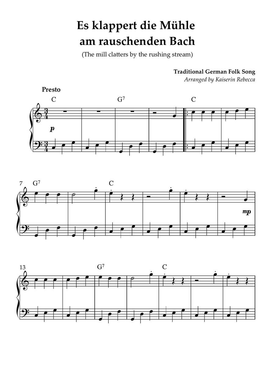 Es klappert die Mühle am rauschenden Bach Piano Method scores gallery preview page 1