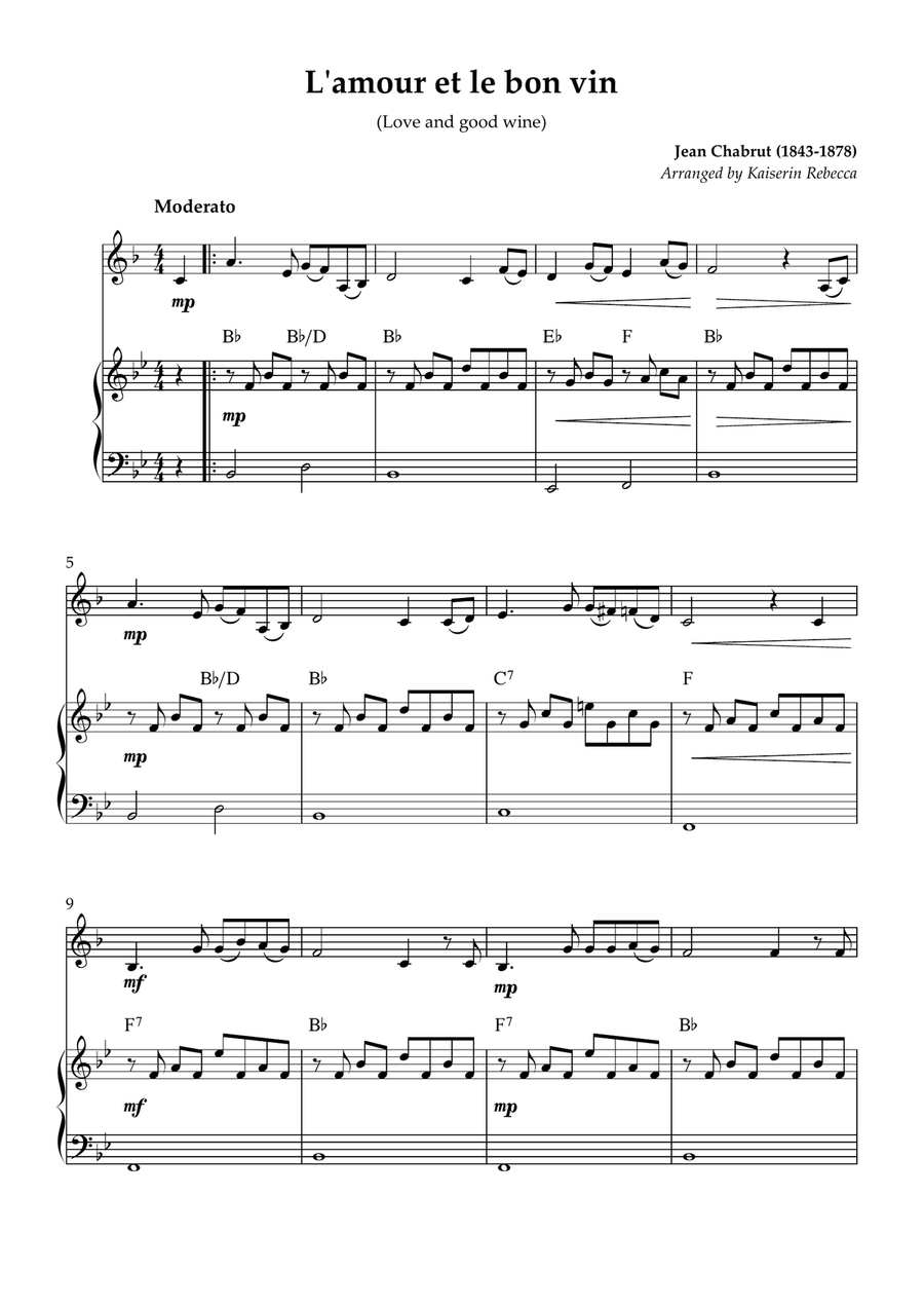L'amour et le bon vin (Love and good wine) Piano scores gallery preview page 1