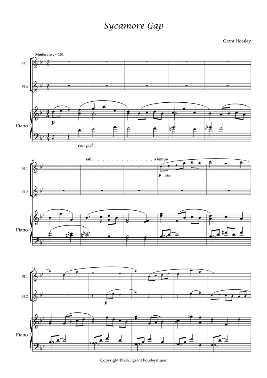 Sycamore Gap. Original for Flute Duet and Piano Flute Duet scores gallery preview page 2