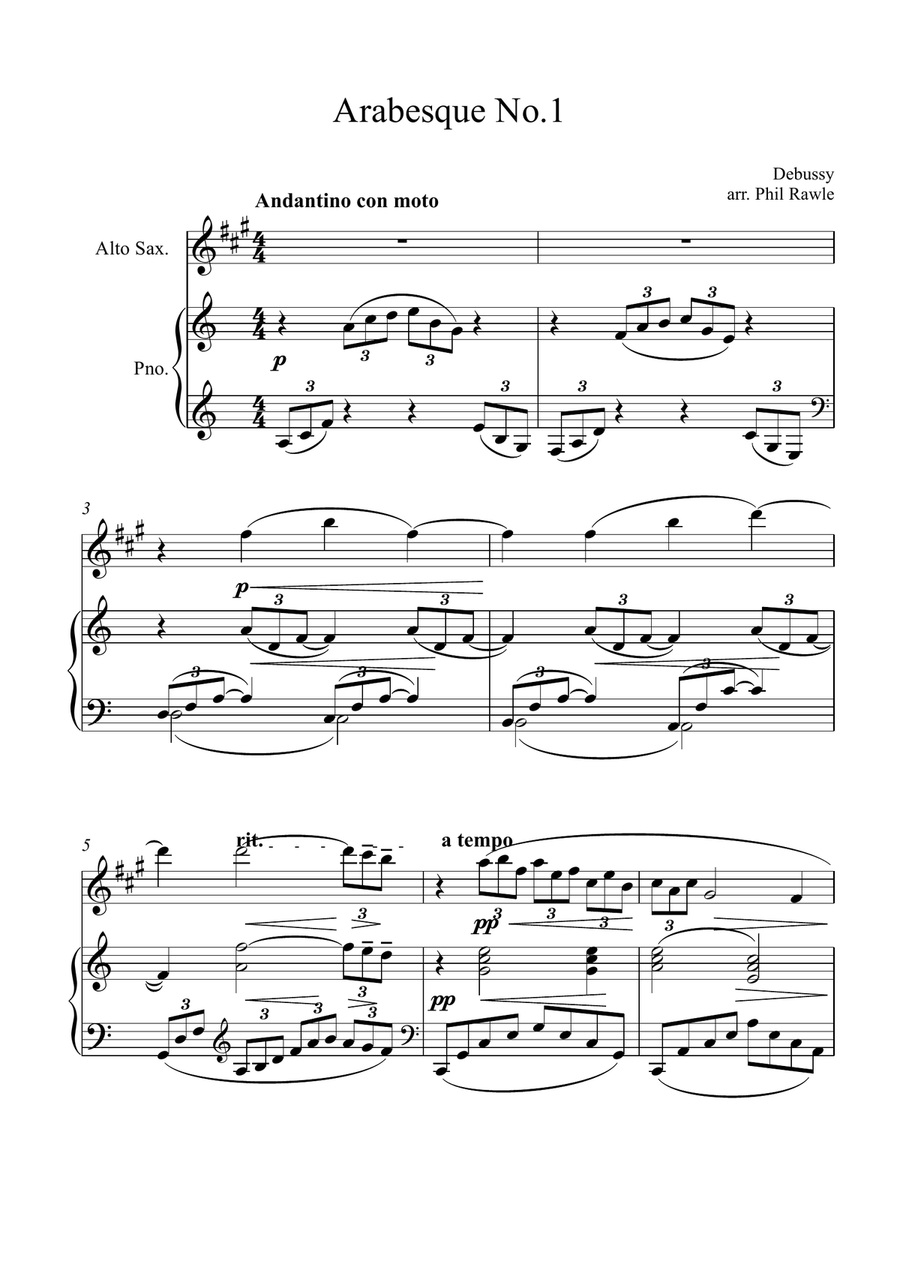 Arabesque No.1 - Alto Sax and Piano Alto Saxophone scores gallery preview page 1